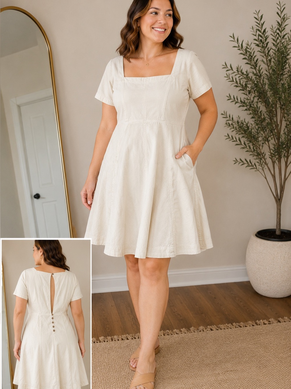 Square-Neck Mini Dress in Ivory